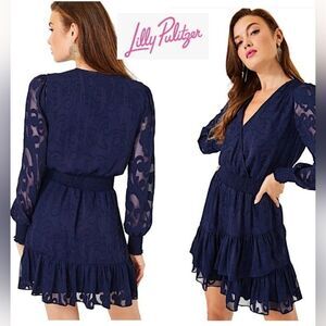 Lilly Pulitzer Cristiana Dress in True Navy/Poly Crepe Swirl Clip